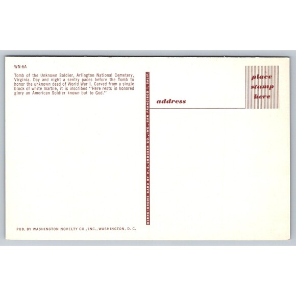 Postcard Virginia Arlington National Cemetery Tomb of the Unknown Soldier c1950s - Picture 2 of 2